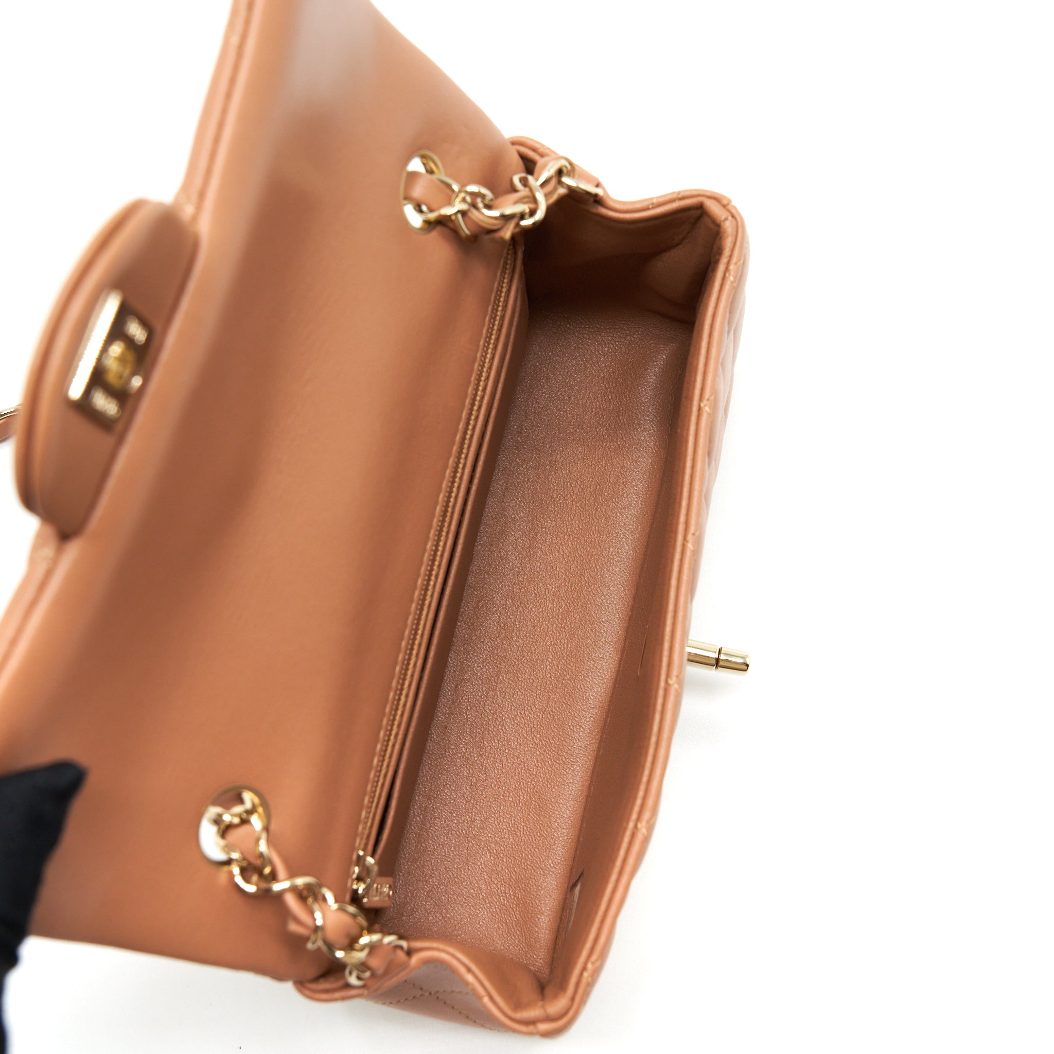 CHANEL MINI RECTANGULAR FLAP BAG LAMBSKIN CARAMEL LGHW