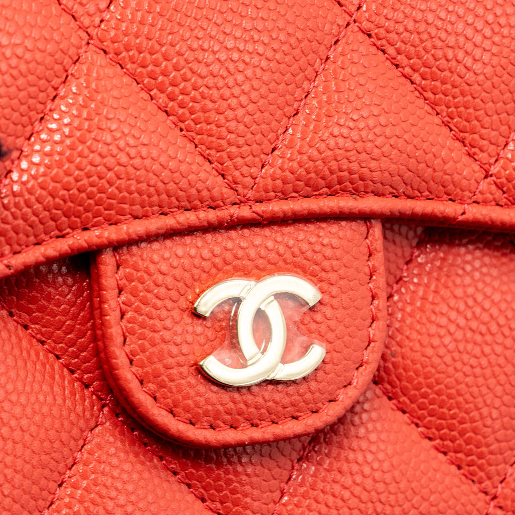 CHANEL FLAP CARD HOLDER WITH CHAIN ON ONE SIDE CAVIAR CORAL PINK LGHW