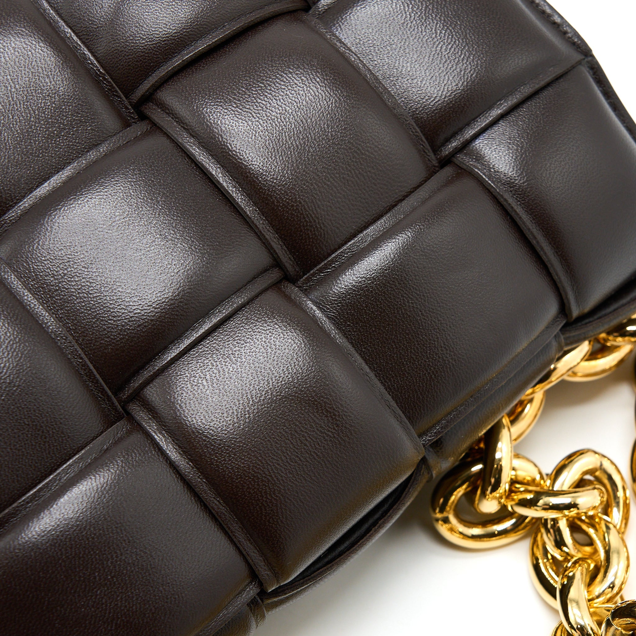 BOTTEGA VENETA CHAIN CASSETTE BAG DARK BROWN GHW