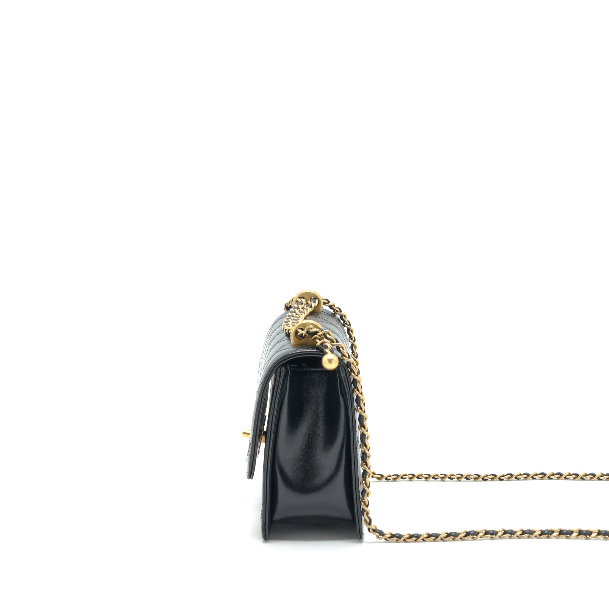 CHANEL 21A GOLD CRUSH FLAP BAG CALFSKIN BLACK GHW (MICROCHIP)