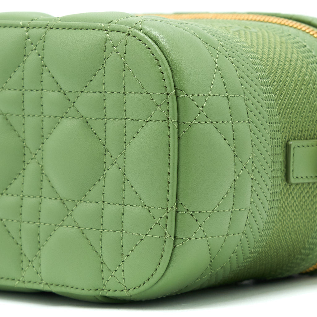 DIOR SMALL DIORTRAVEL VANITY CASE CANNAGE LAMBSKIN GREEN GHW