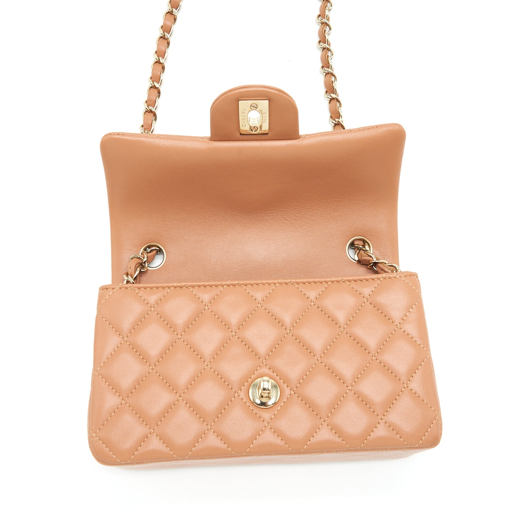 CHANEL MINI RECTANGULAR FLAP BAG LAMBSKIN CARAMEL LGHW
