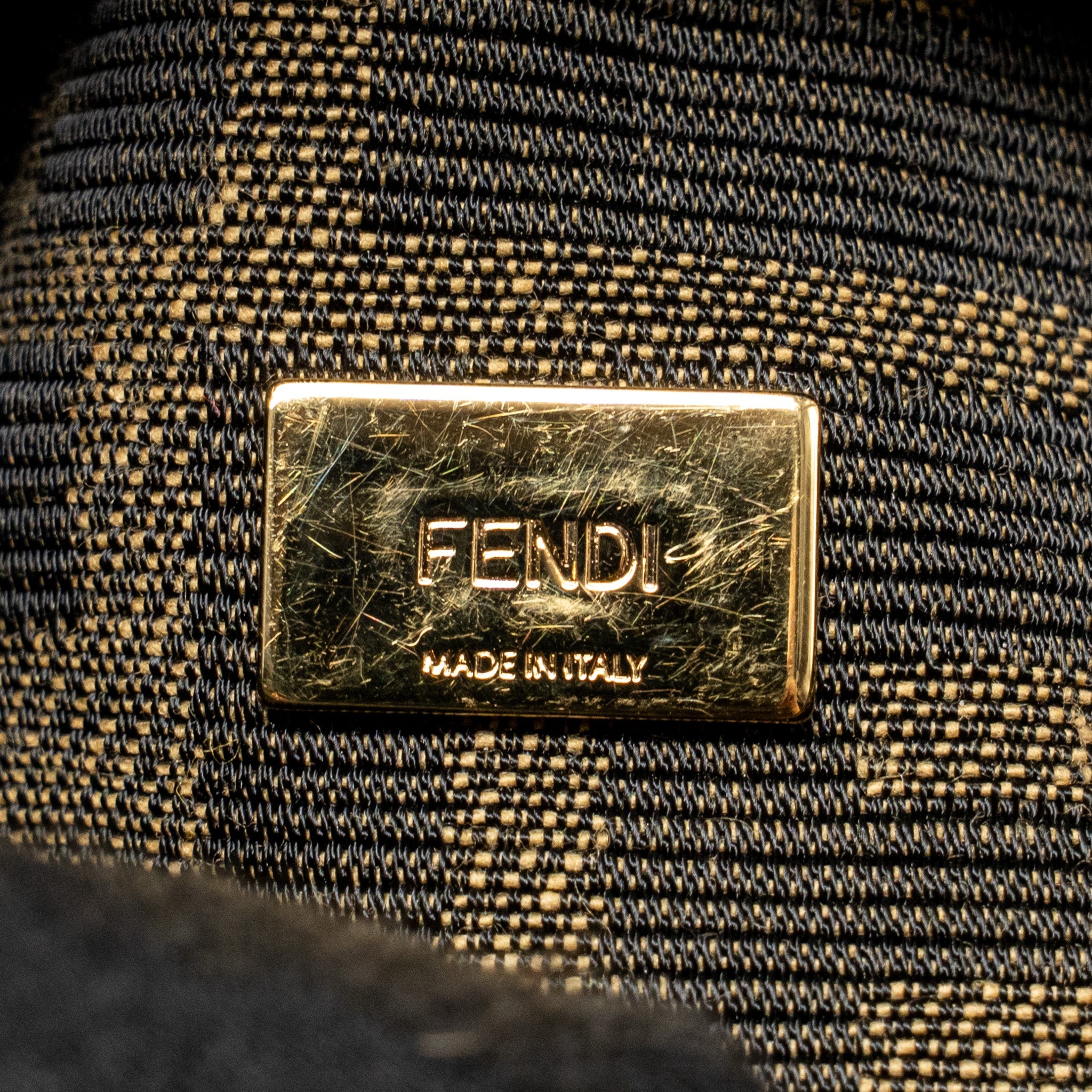FENDI MINI BAGUETTE SHOULDER BAG FF JACQUARD CANVAS BROWN GHW