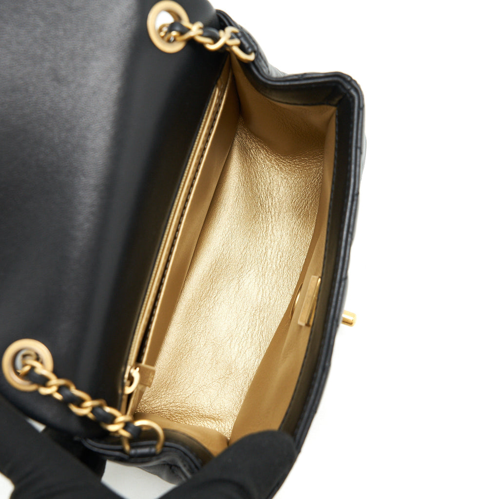 CHANEL PEARL CRUSH MINI SQUARE FLAP BAG LAMBSKIN BLACK GHW (MICROCHIP)