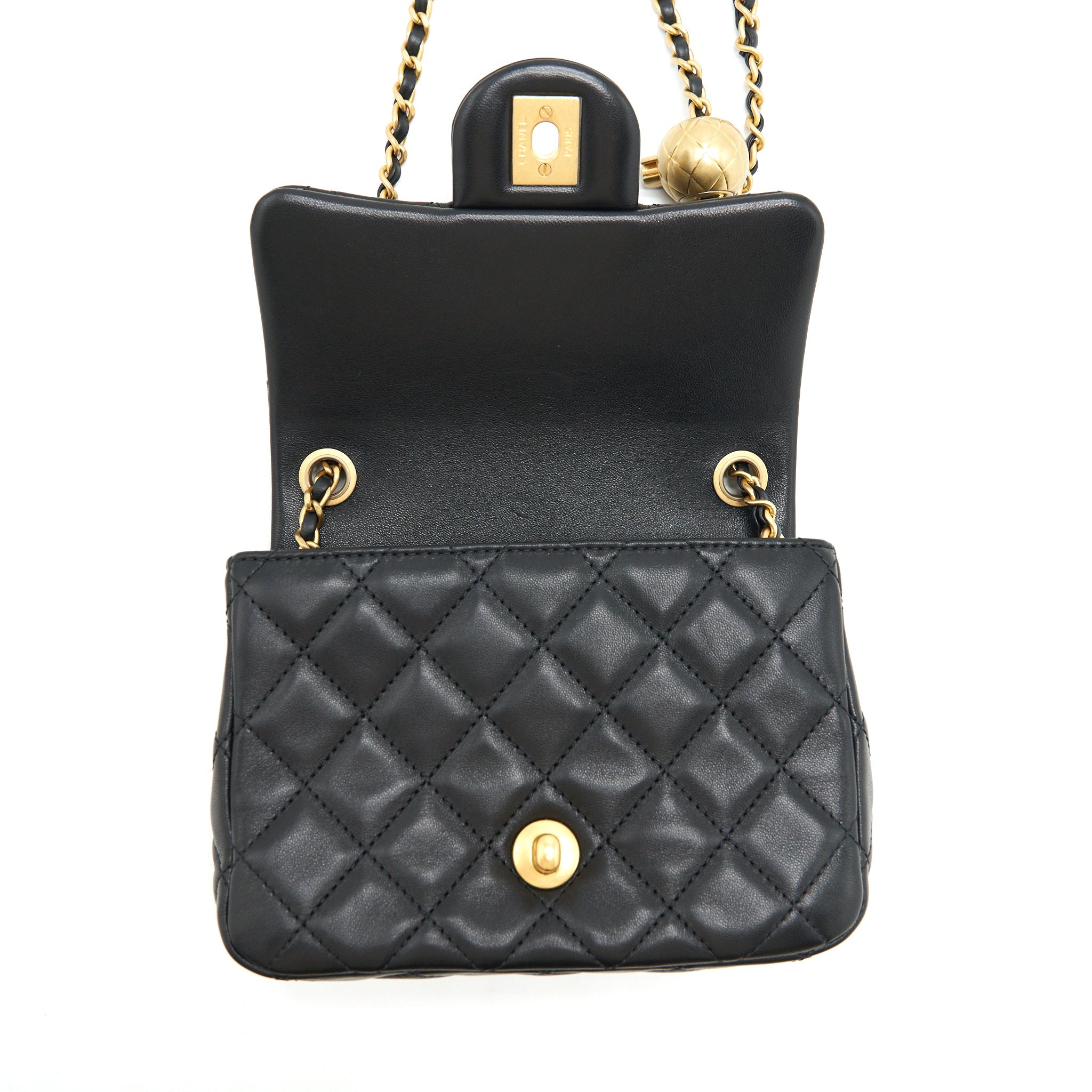 CHANEL PEARL CRUSH MINI SQUARE FLAP BAG LAMBSKIN BLACK GHW (MICROCHIP)