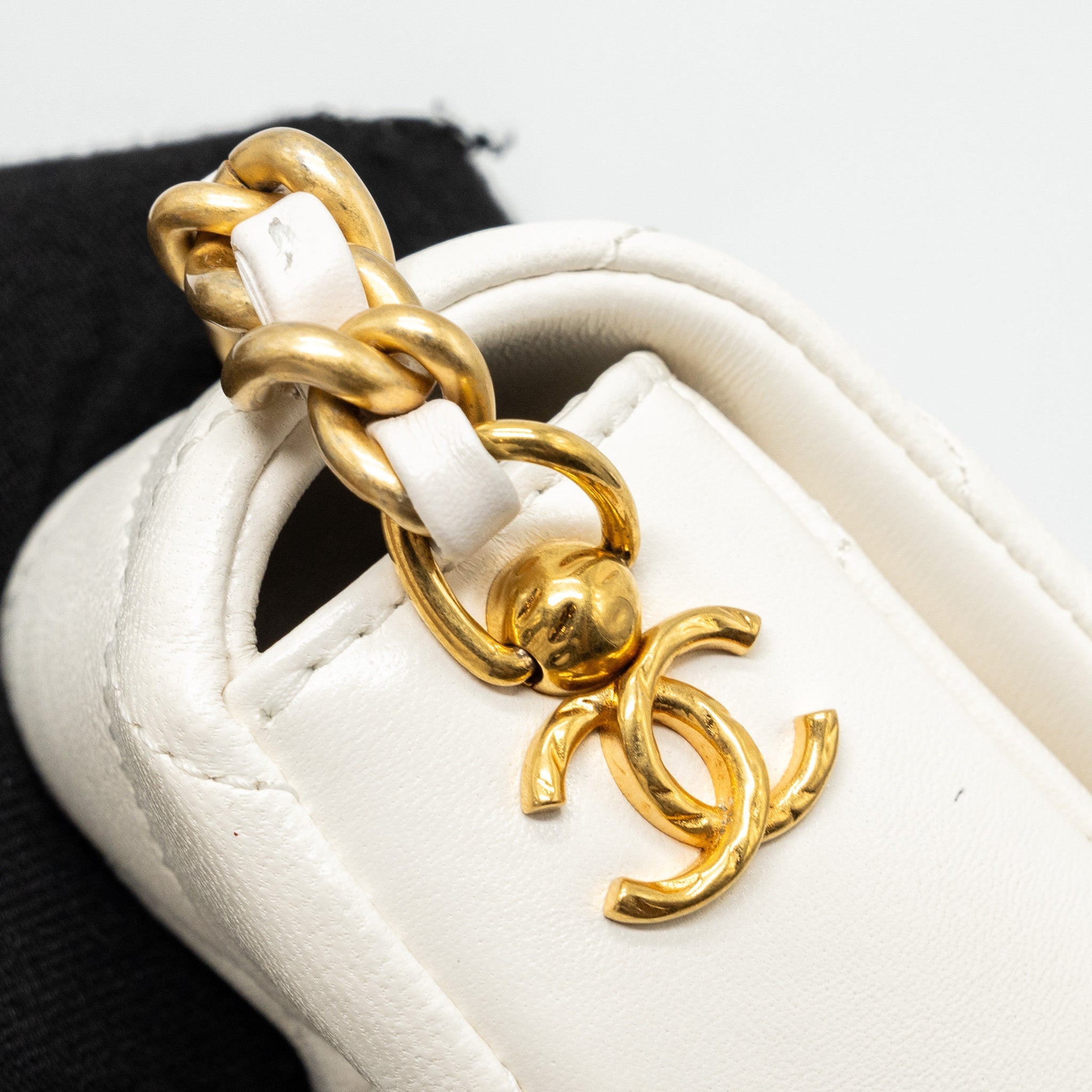 CHANEL SEASONAL SQUARE FLAP BAG LAMBSKIN WHITE GHW (MICROCHIP)