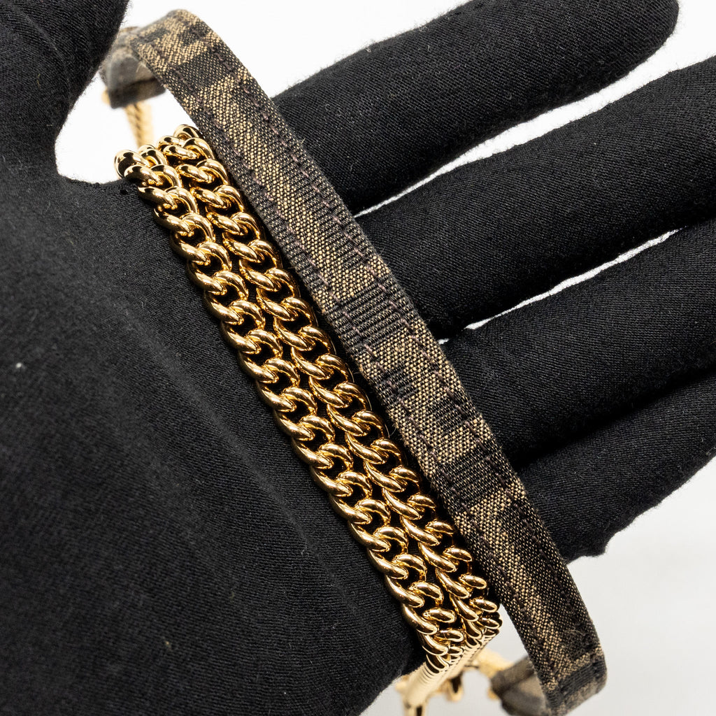 FENDI MINI BAGUETTE SHOULDER BAG FF JACQUARD CANVAS BROWN GHW