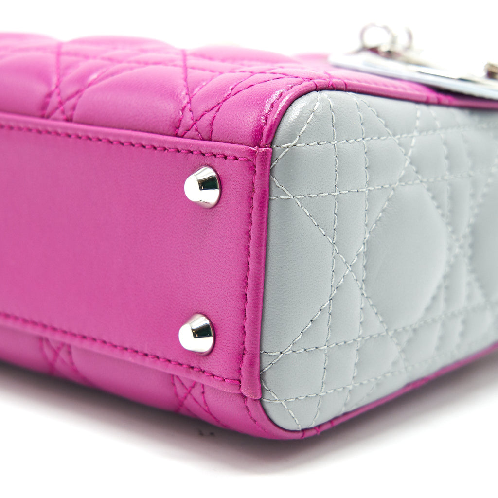 CHRISTIAN DIOR MINI LADY DIOR LAMBSKIN PINK/PURPLE/GREY