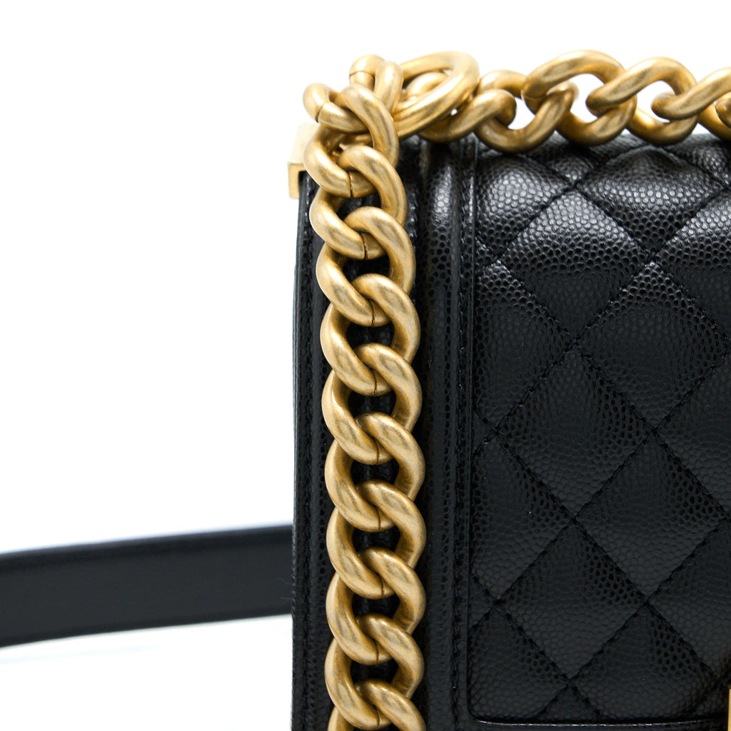 CHANEL SMALL BOY BAG CAVIAR BLACK GHW (MICROCHIP)