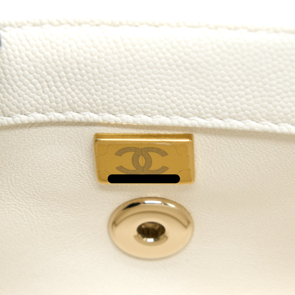 CHANEL SMALL COCO HANDLE CAVIAR WHITE LGHW (MICROCHIP)