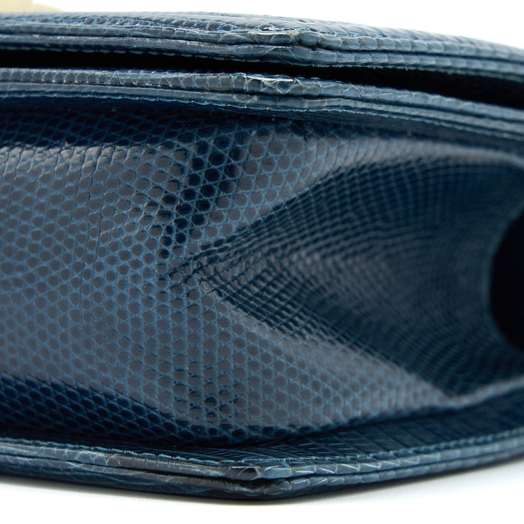 CHANEL SMALL BOY BAG LIZARD DARK BLUE LGHW