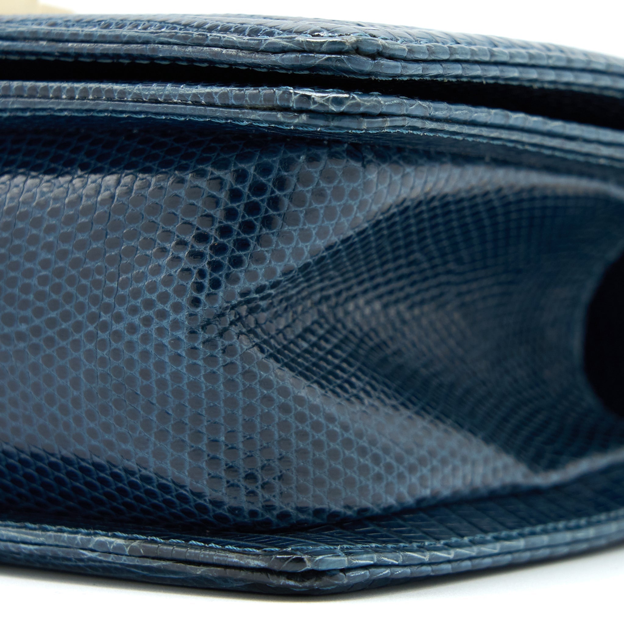 CHANEL SMALL BOY BAG LIZARD DARK BLUE LGHW