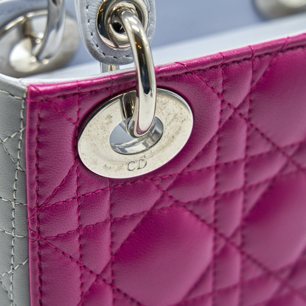 CHRISTIAN DIOR MINI LADY DIOR LAMBSKIN PINK/PURPLE/GREY