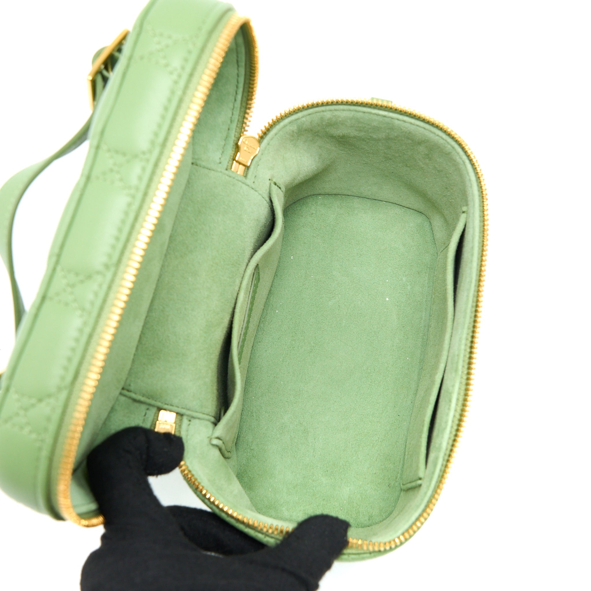DIOR SMALL DIORTRAVEL VANITY CASE CANNAGE LAMBSKIN GREEN GHW