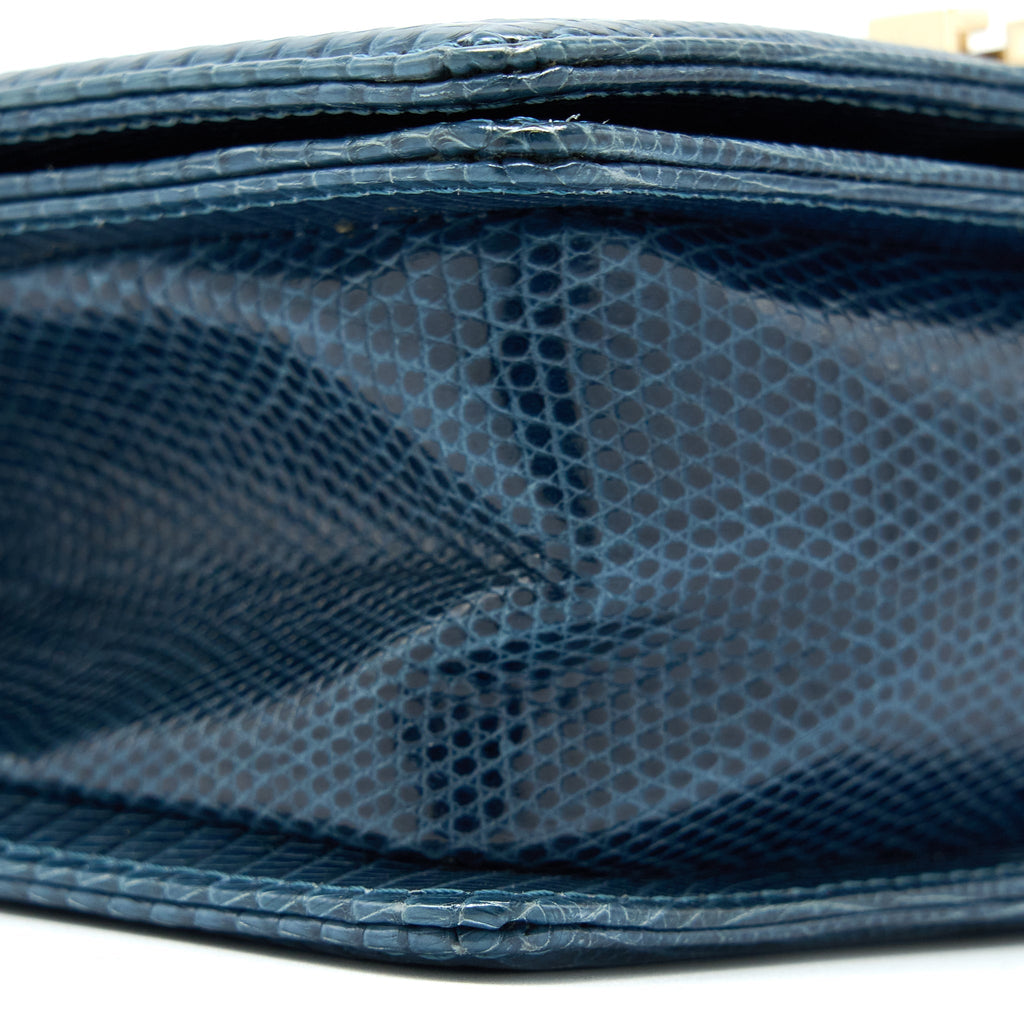 CHANEL SMALL BOY BAG LIZARD DARK BLUE LGHW