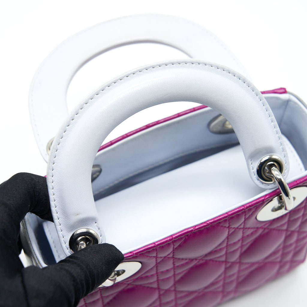 CHRISTIAN DIOR MINI LADY DIOR LAMBSKIN PINK/PURPLE/GREY