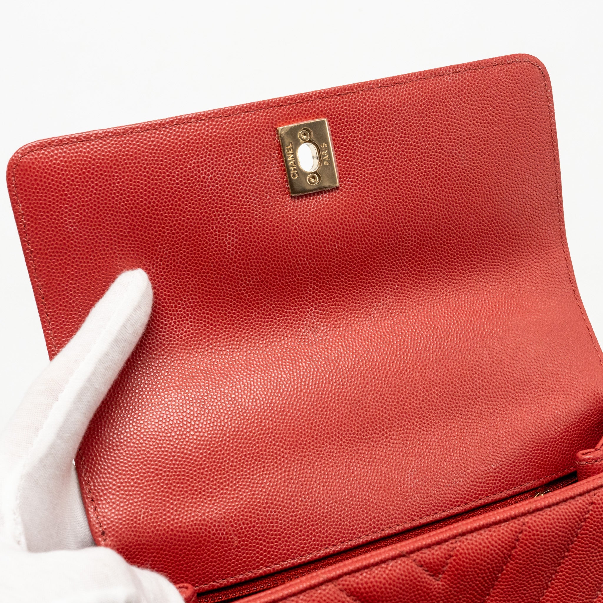 CHANEL SMALL COCO HANDLE CHEVRON CAVIAR RED GHW