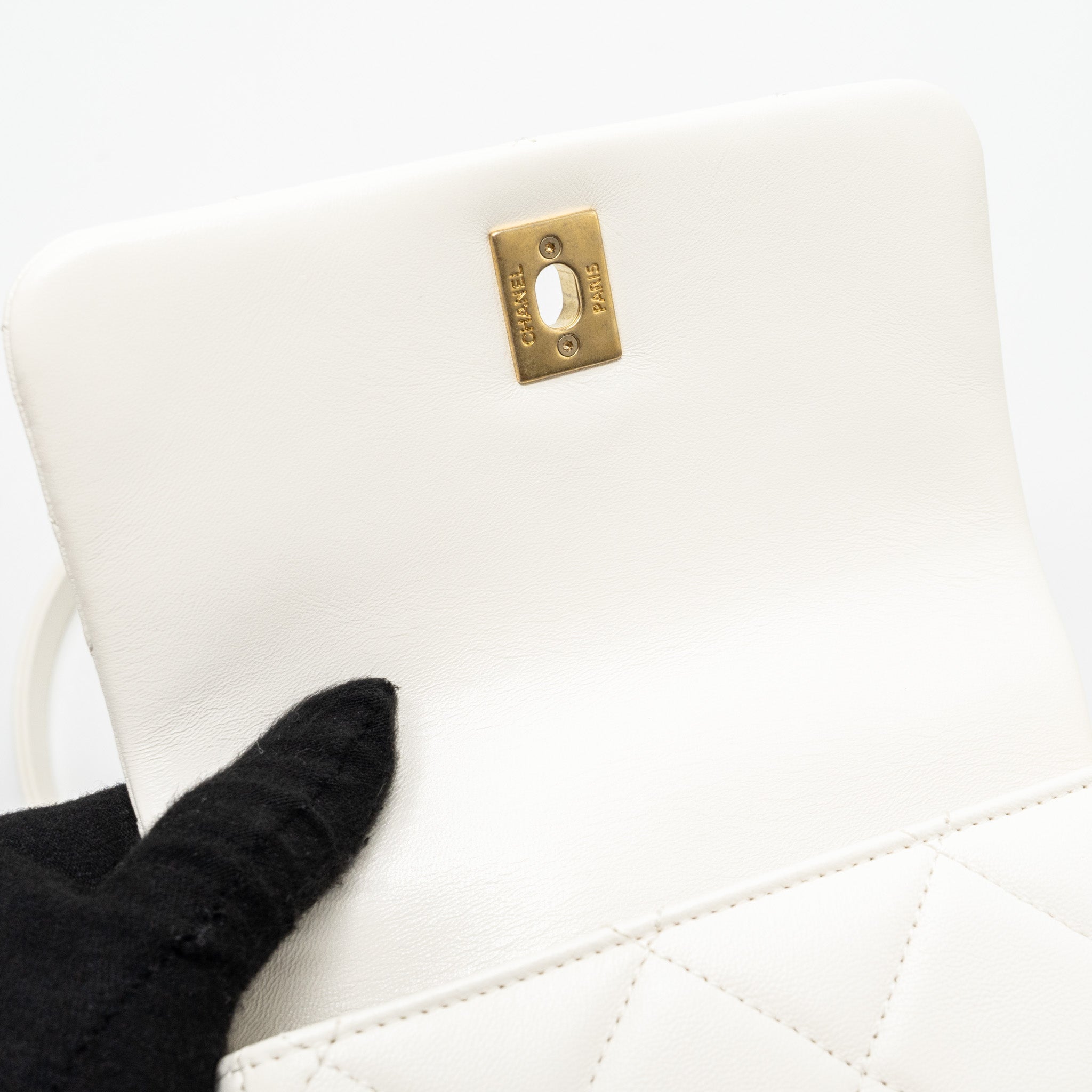 CHANEL SEASONAL SQUARE FLAP BAG LAMBSKIN WHITE GHW (MICROCHIP)