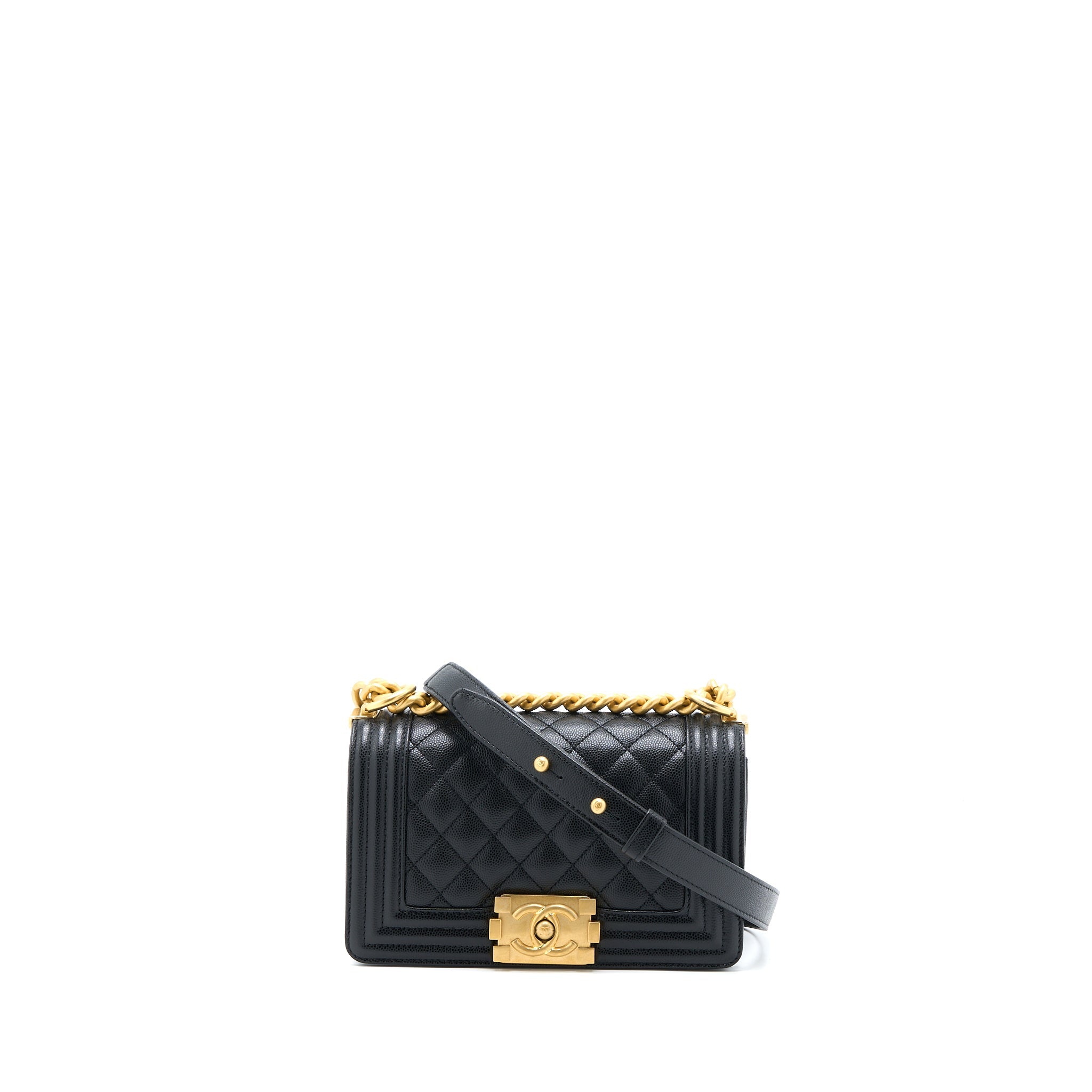 CHANEL SMALL BOY CAVIAR BLACK BRUSHED GHW (MICROCHIP)