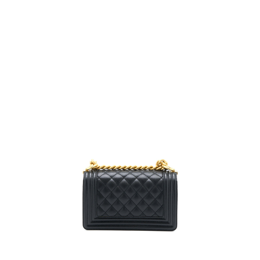 CHANEL SMALL BOY CAVIAR BLACK BRUSHED GHW (MICROCHIP)