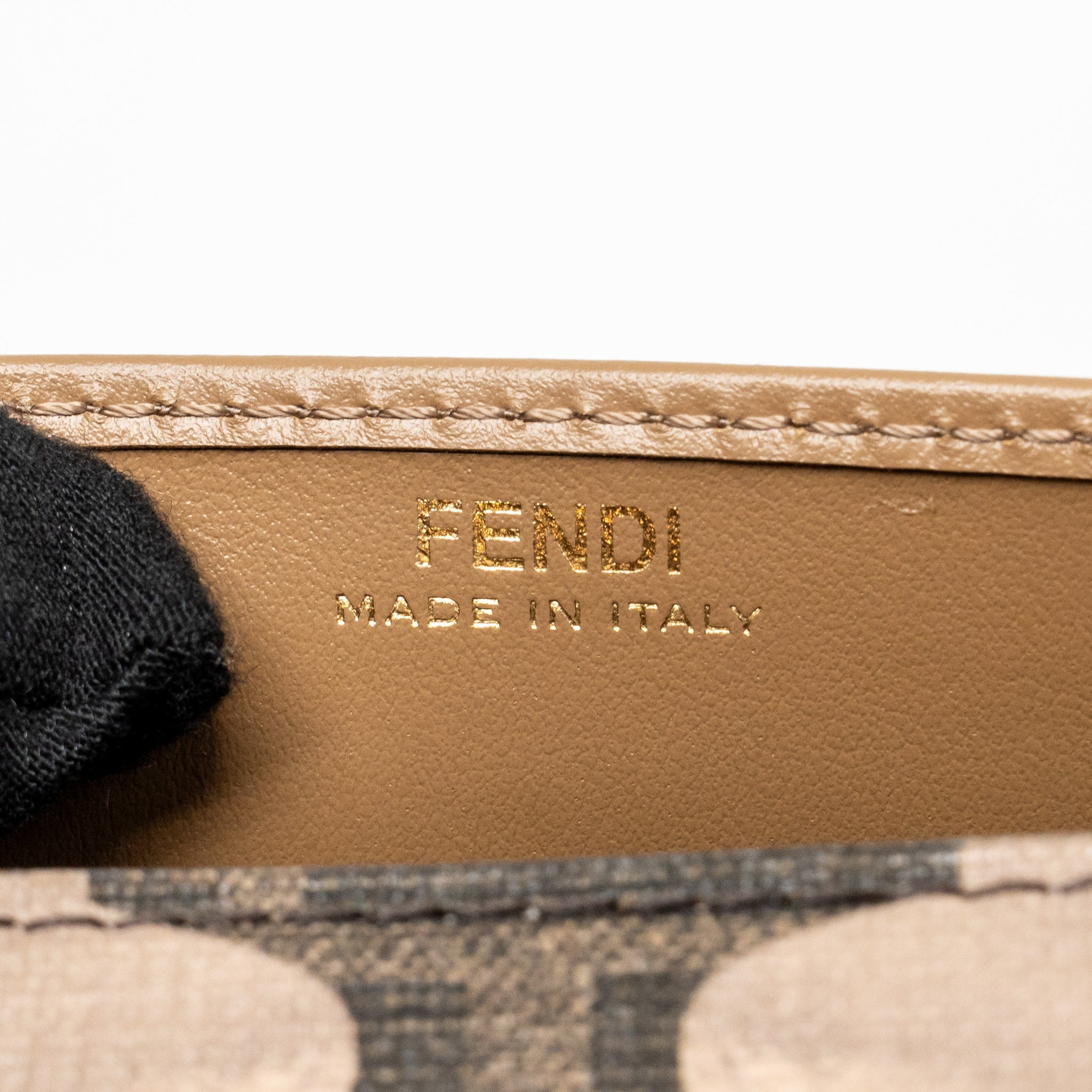 FENDI CONTINENTAL WALLET ON CHAIN FF FABRIC/CALFSKIN TOBACCO BROWN/BEIGE GHW