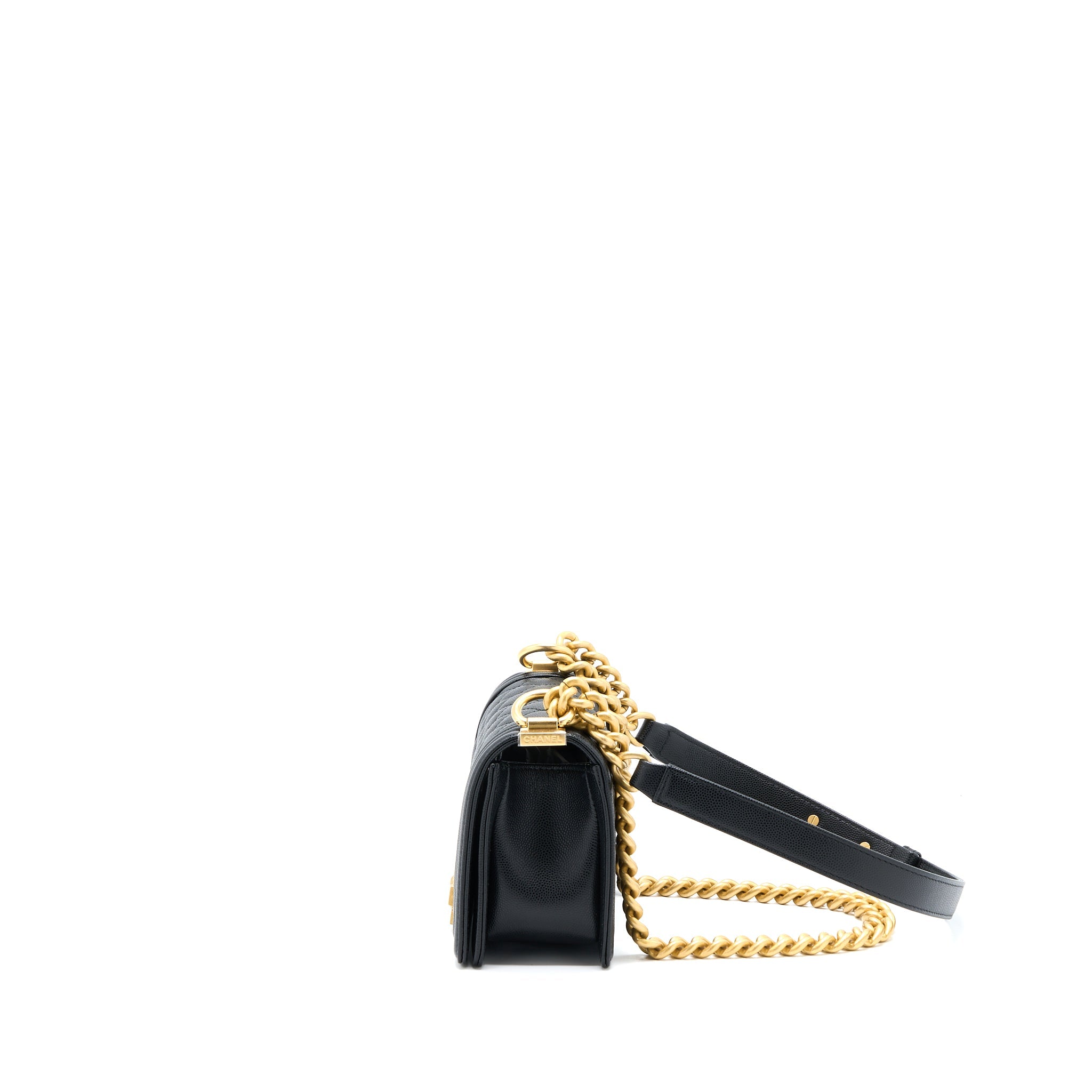 CHANEL SMALL BOY CAVIAR BLACK BRUSHED GHW (MICROCHIP)