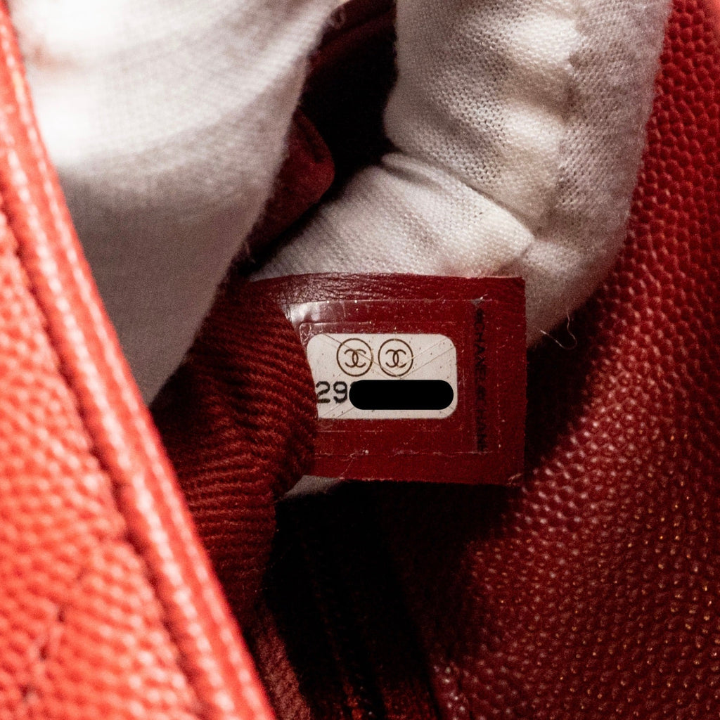 CHANEL SMALL COCO HANDLE CHEVRON CAVIAR RED GHW