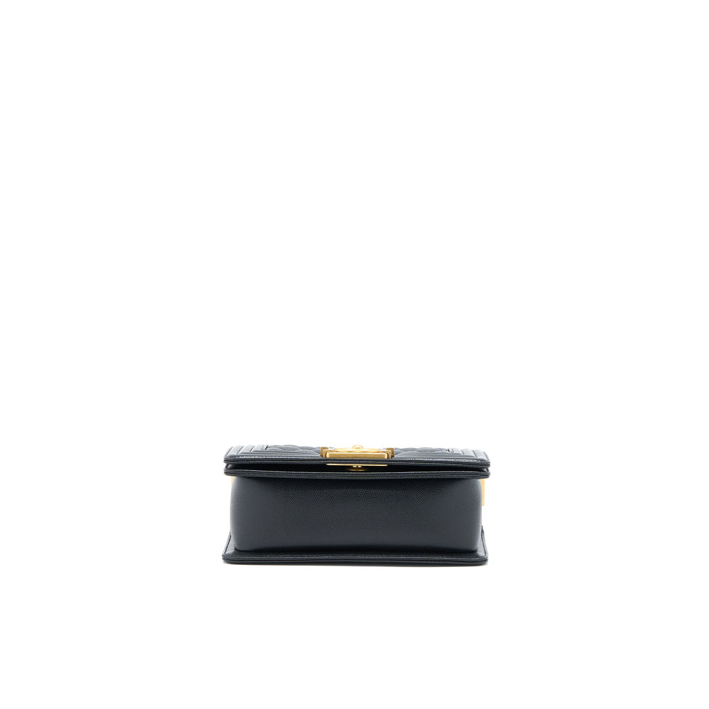 CHANEL SMALL BOY CAVIAR BLACK BRUSHED GHW (MICROCHIP)