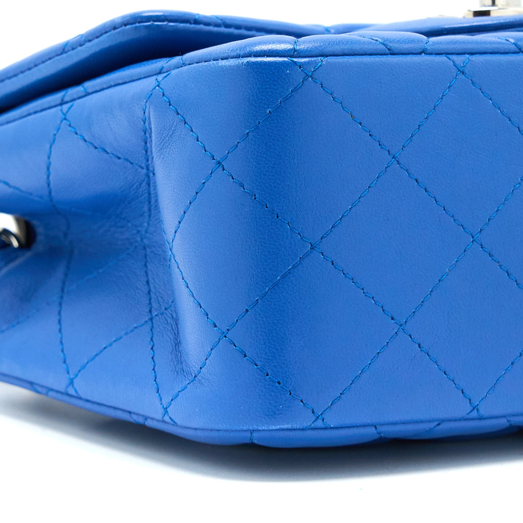 CHANEL MINI SQUARE FLAP BAG LAMBSKIN BLUE SHW