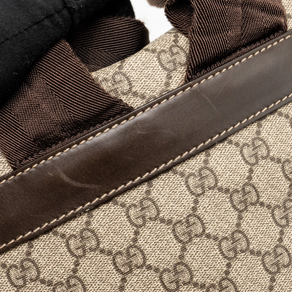 GUCCI SINGLE BUCKLE BACKPACK GG SUPREME CANVAS BROWN SHW