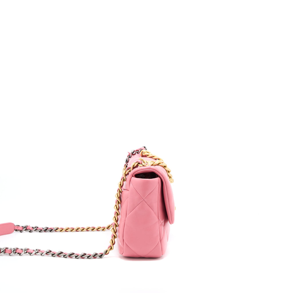CHANEL SMALL 19 BAG LAMBSKIN PINK MULTICOLOUR HARDWARE (MICROCHIP)