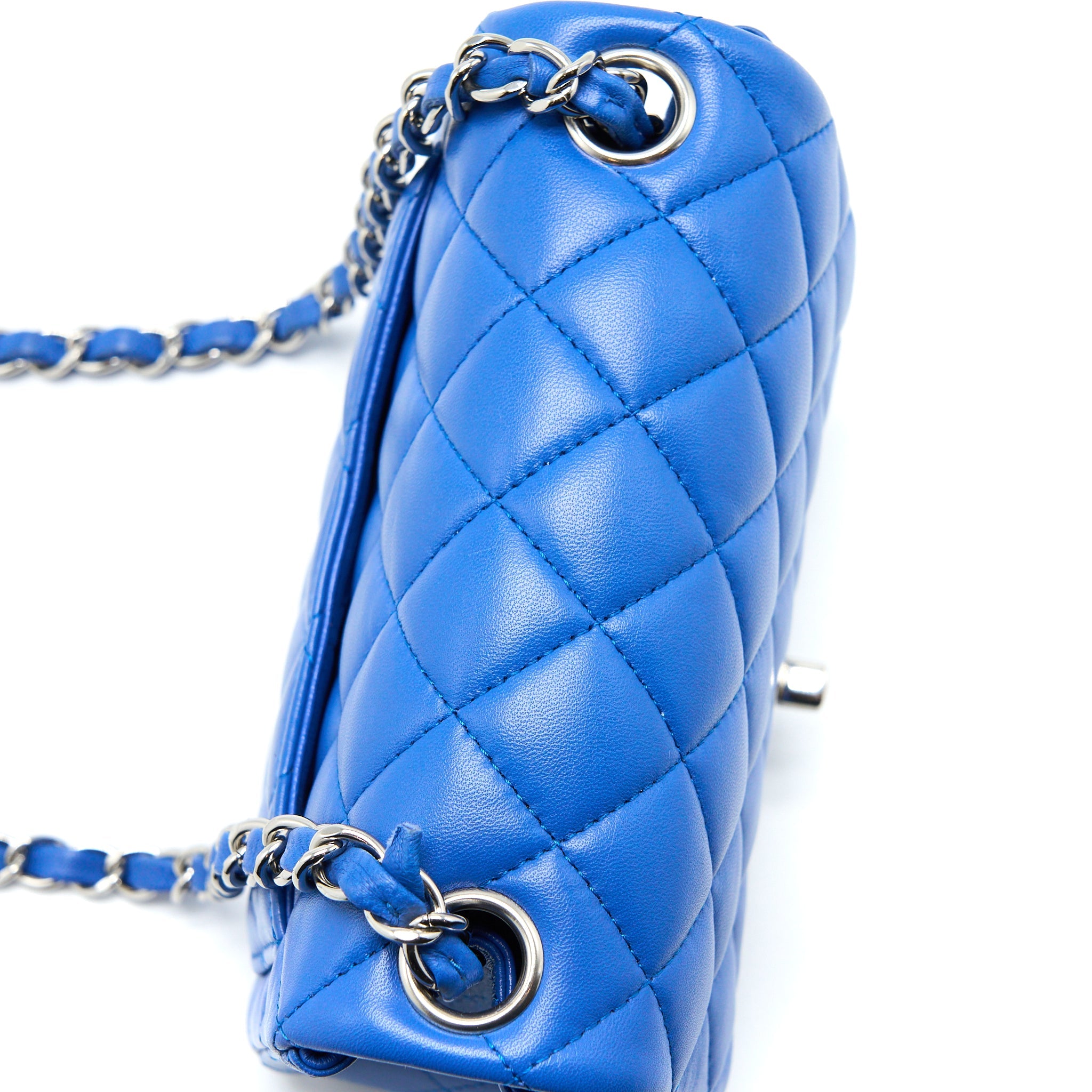 CHANEL MINI SQUARE FLAP BAG LAMBSKIN BLUE SHW
