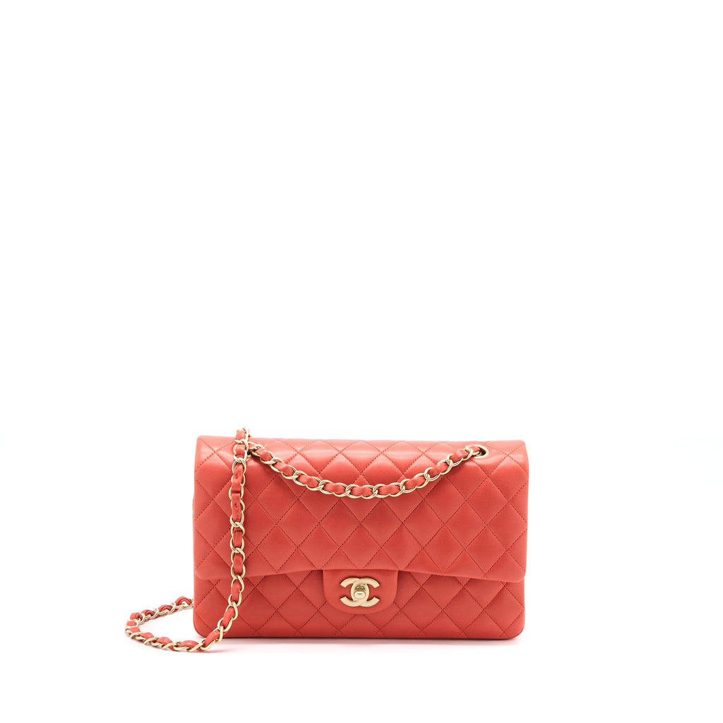 CHANEL MEDIUM CLASSIC DOUBLE FLAP BAG LAMBSKIN CORAL BRUSHED GHW