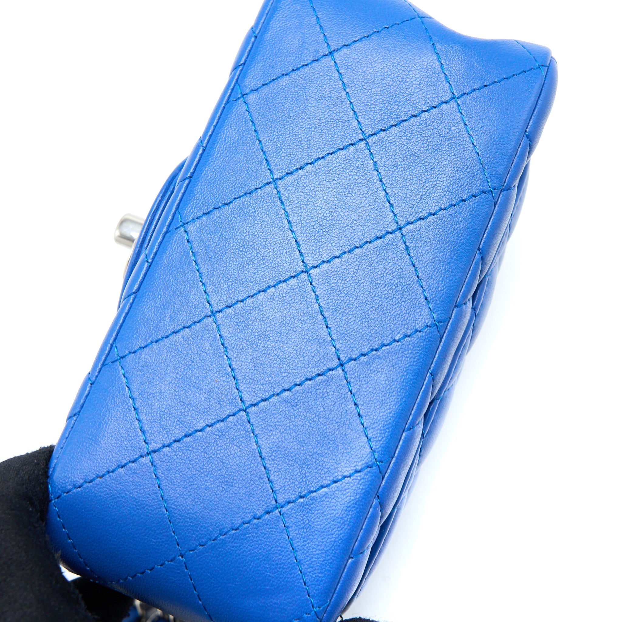 CHANEL MINI SQUARE FLAP BAG LAMBSKIN BLUE SHW
