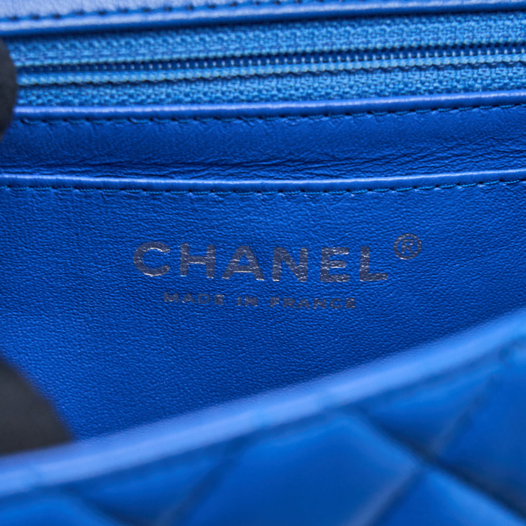 CHANEL MINI SQUARE FLAP BAG LAMBSKIN BLUE SHW