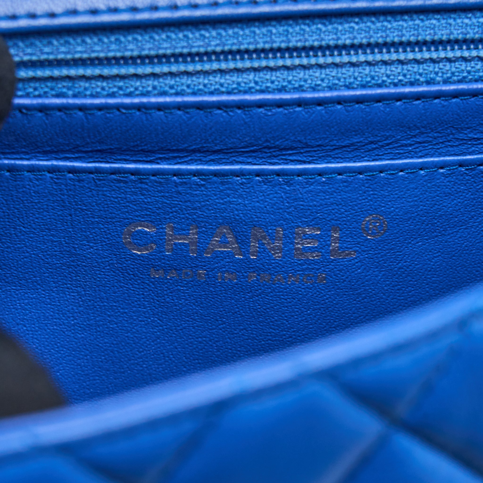CHANEL MINI SQUARE FLAP BAG LAMBSKIN BLUE SHW