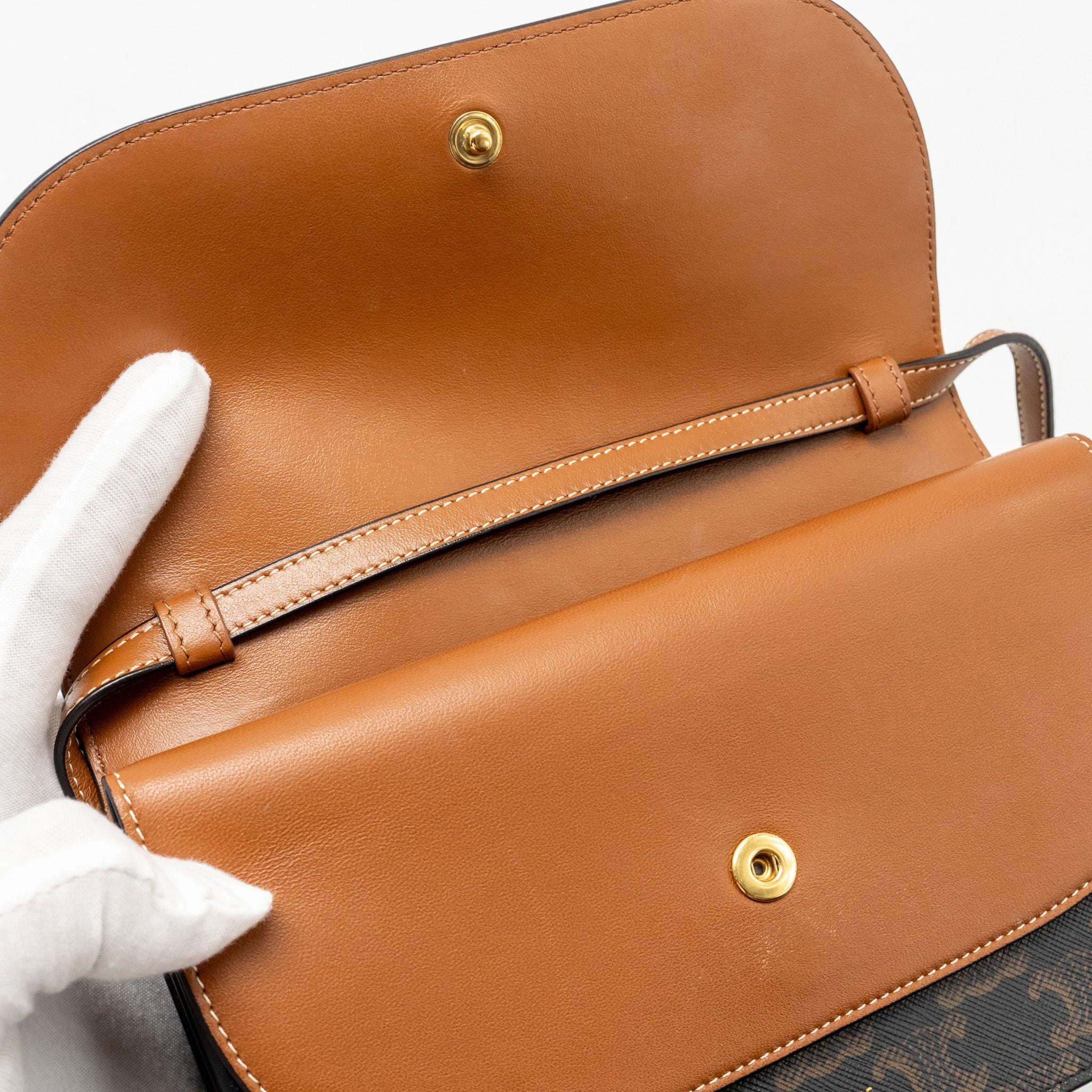 CELINE WALLET ON STRAP TRIOMPHE CANVAS/LAMBSKIN TAN GHW