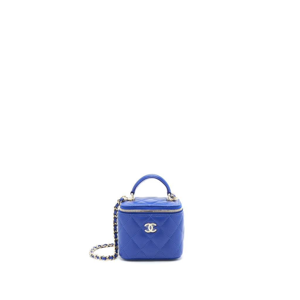 CHANEL 21K MINI TOP HANDLE VANITY WITH CHAIN BLUE LGHW