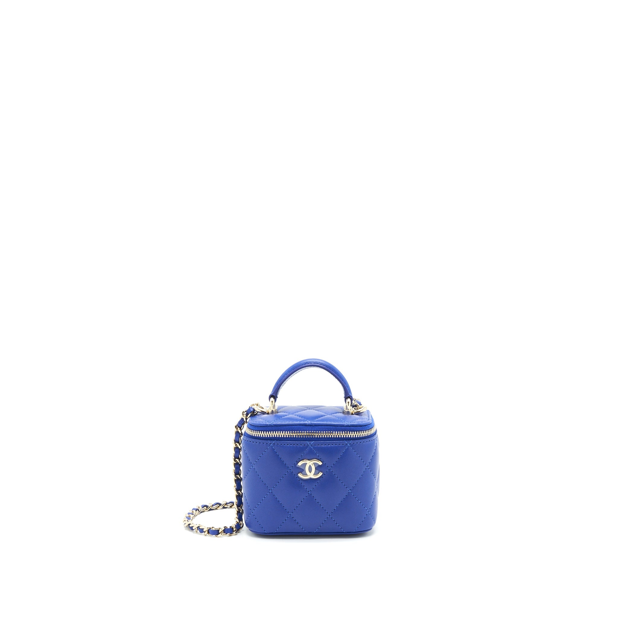 CHANEL 21K MINI TOP HANDLE VANITY WITH CHAIN BLUE LGHW