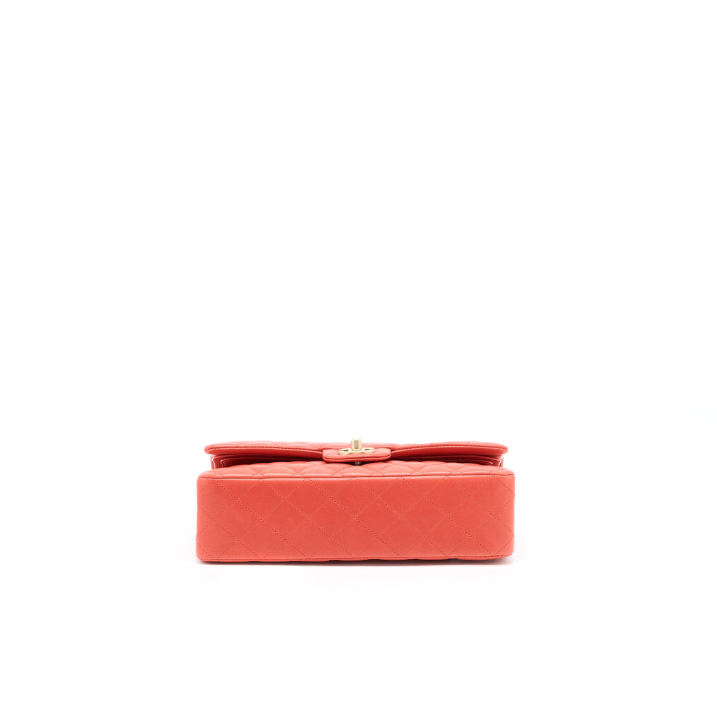 CHANEL MEDIUM CLASSIC DOUBLE FLAP BAG LAMBSKIN CORAL BRUSHED GHW