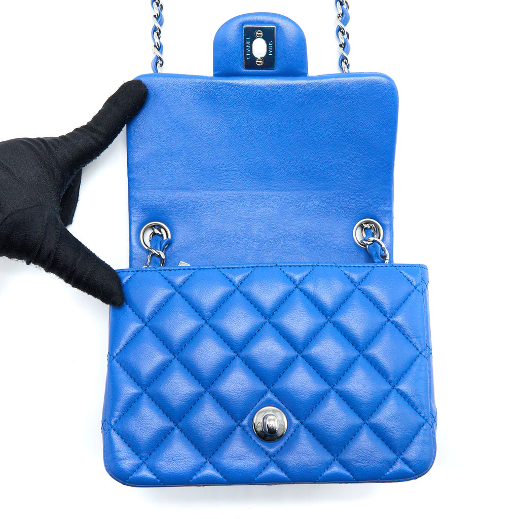 CHANEL MINI SQUARE FLAP BAG LAMBSKIN BLUE SHW