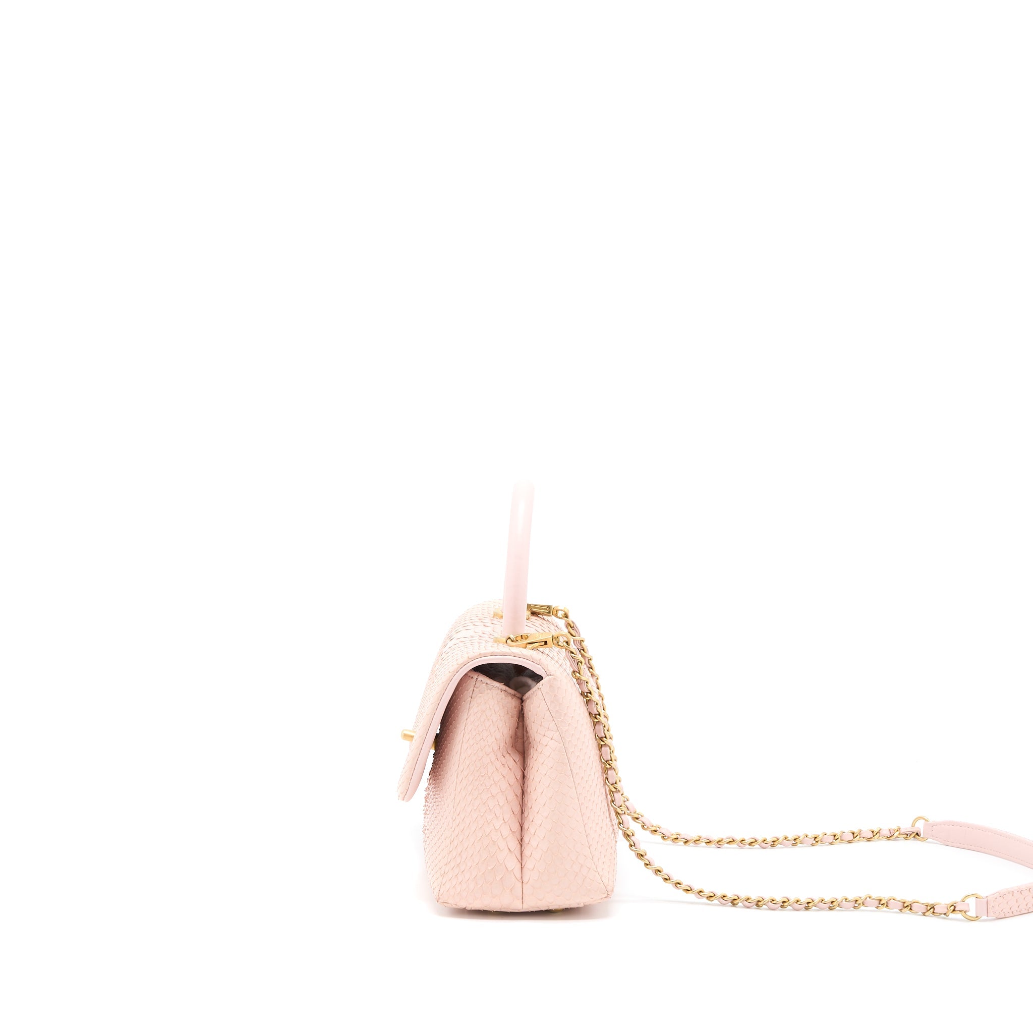 CHANEL SMALL COCO HANDLE PYTHON LEATHER LIGHT PINK BRUSHED GHW
