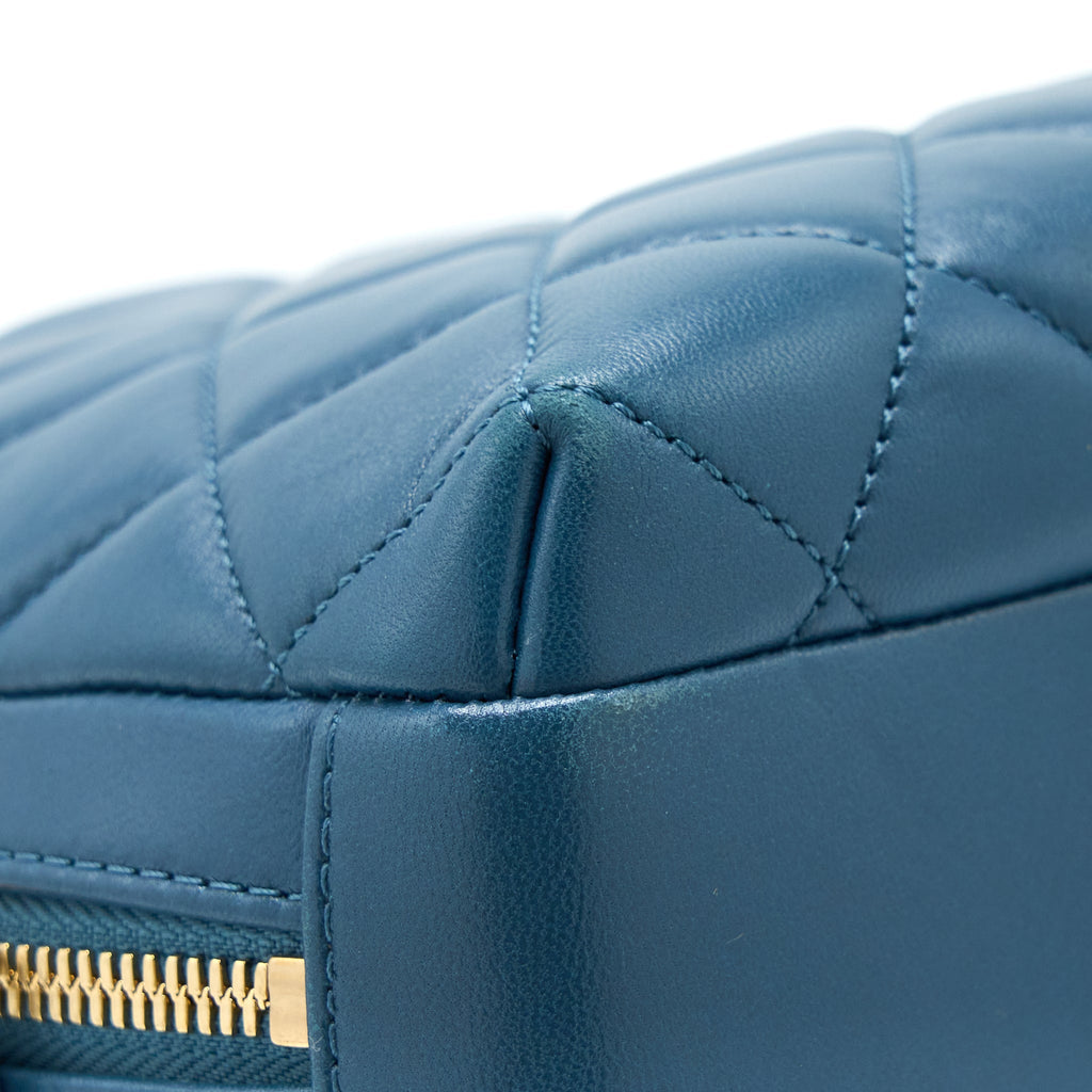CHANEL QUILTED LARGE TRENDY CC BOWLING BAG LAMBSKIN BLUE LGHW