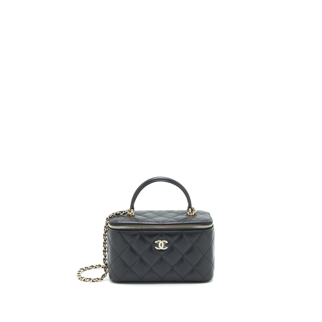CHANEL TOP HANDLE LONG VANITY WITH CHAIN LAMBSKIN BLACK LGHW