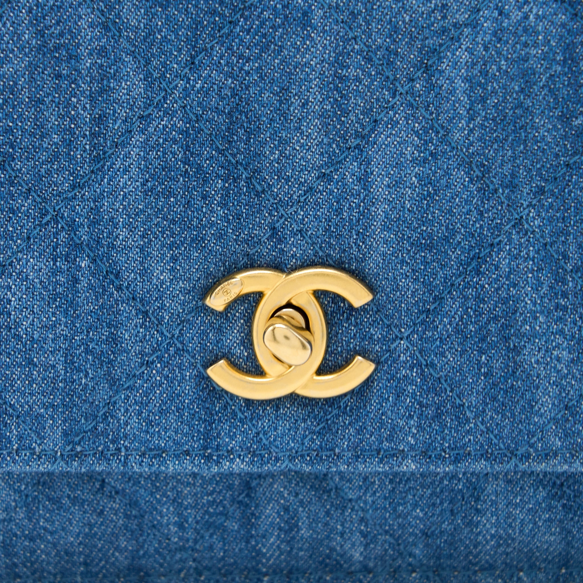 CHANEL PEARL CRUSH WALLET ON CHAIN DENIM LIGHT BLUE GHW (MICROCHIP)