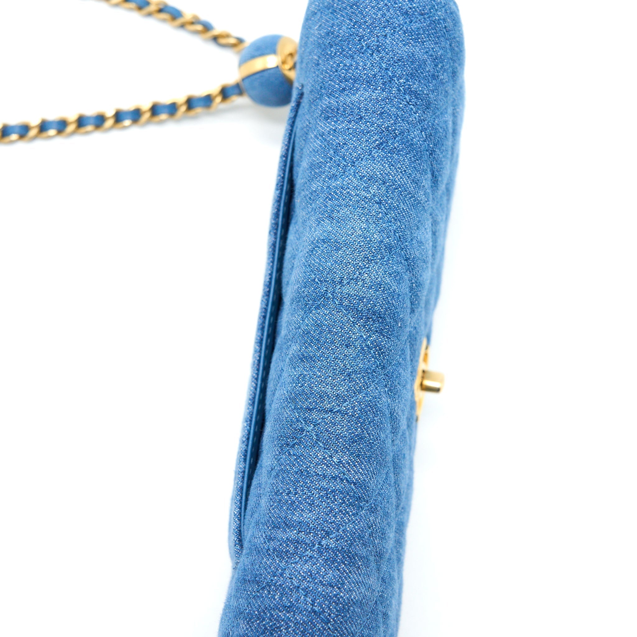 CHANEL PEARL CRUSH WALLET ON CHAIN DENIM LIGHT BLUE GHW (MICROCHIP)
