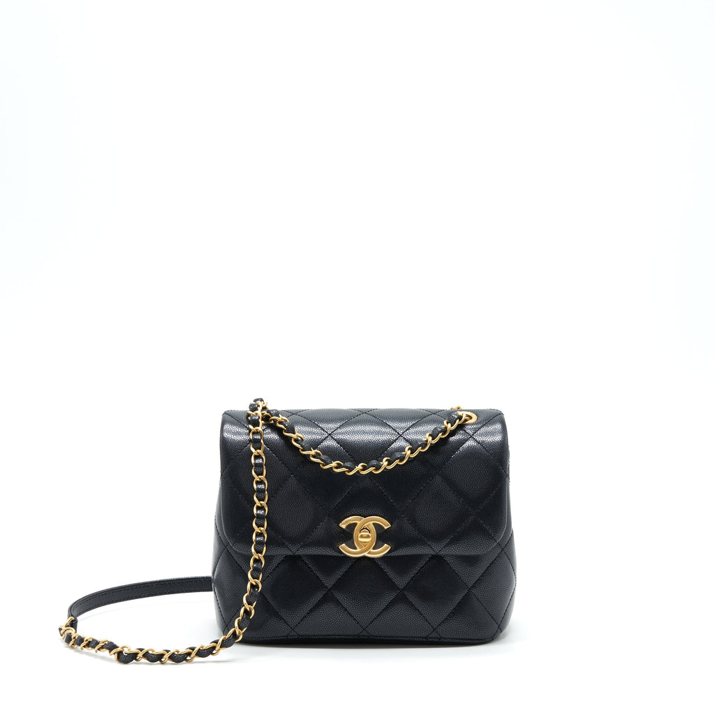 CHANEL 22P NEW SQUARE FLAP BAG CAVIAR BLACK GHW