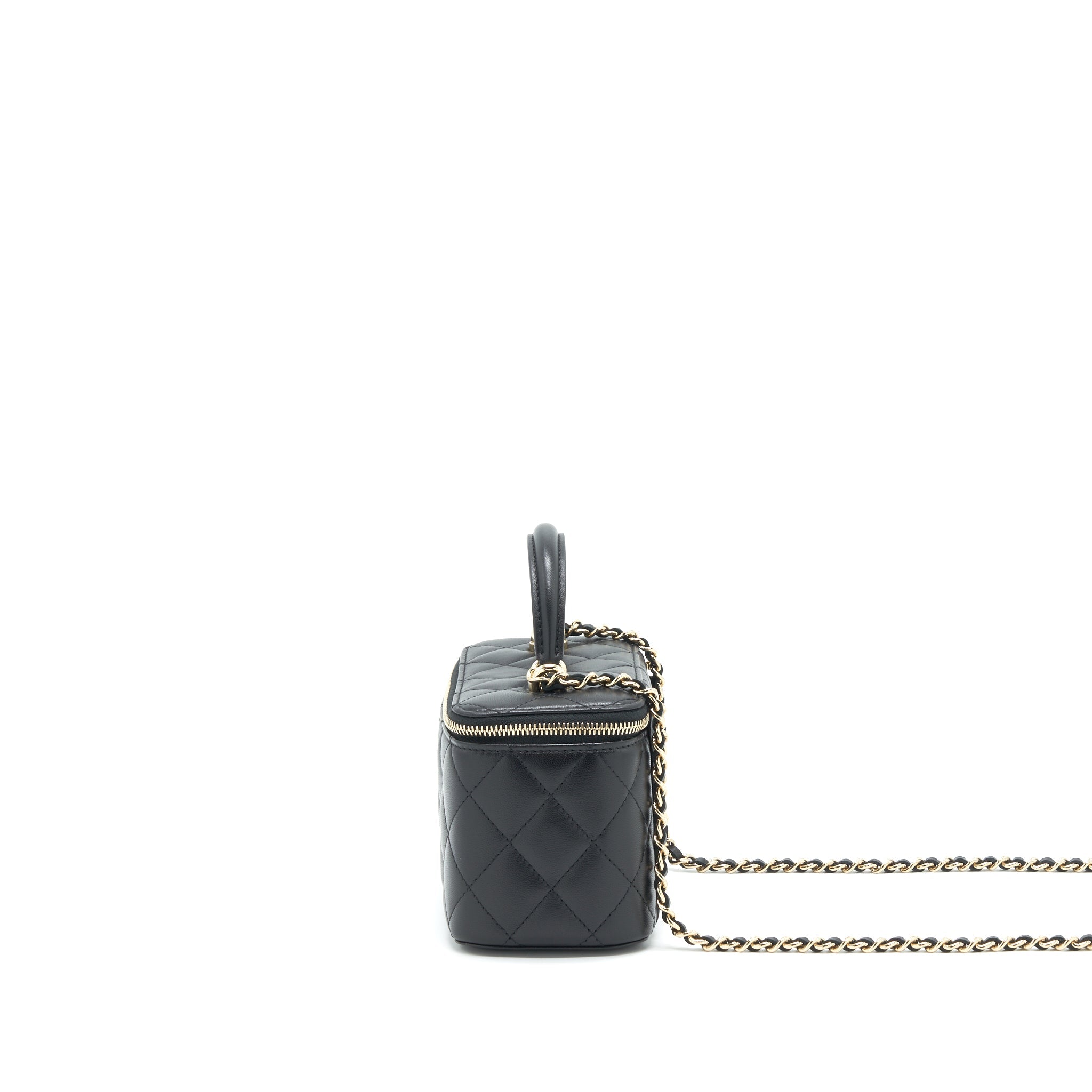 CHANEL 21K TOP HANDLE RECTANGULAR VANITY WITH CHAIN BLACK LGHW