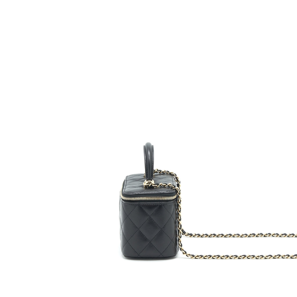 CHANEL 21K TOP HANDLE RECTANGULAR VANITY WITH CHAIN BLACK LGHW