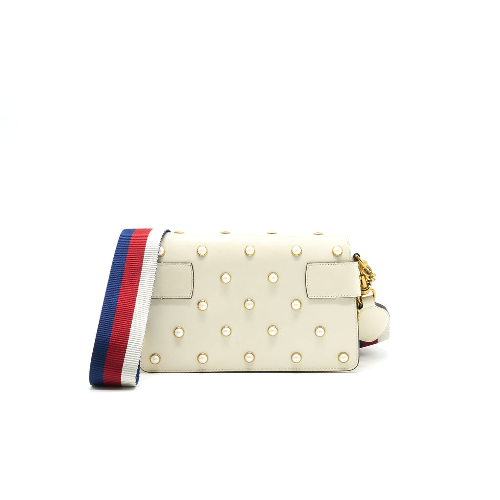 GUCCI EMBELLISHED BROADWAY BEE BAG WHITE